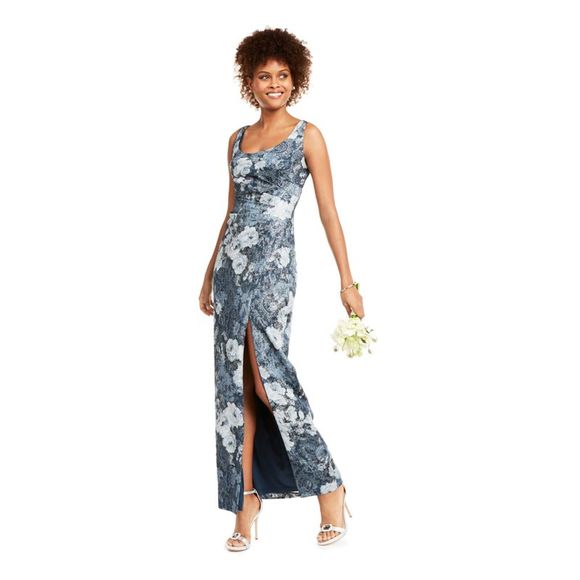 ADRIANNA PAPELL Dresses & Skirts - ADRIANNA PAPELL Womens Blue Floral Sleeveless Full-Length Sheath Dress Size: 12